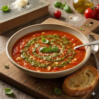 Италианска доматена супа с песто Дженовезе