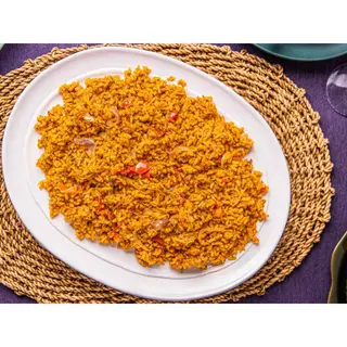 Smokie Jollof Rice With Goat Meat