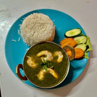 Prawn Palak Curry Wirh Rice Chapati