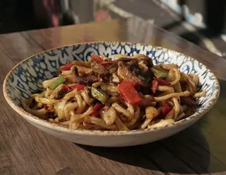 Fried tsomyan Lagman with Beef