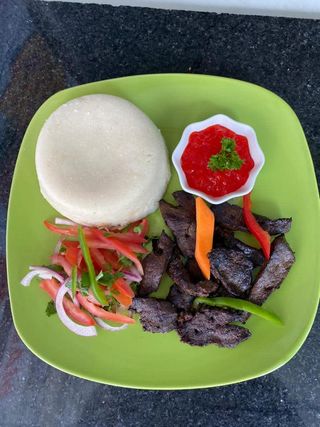 Pan Fried Calf Liver With Ugali and Spinach