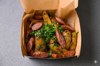 Гаряча сковорідка з мисливськими ковбасками
