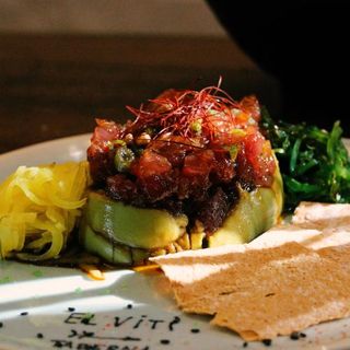 spicy mediterranean red tuna timbale with avocado