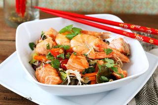 Makaron z krewetkami królewskimi