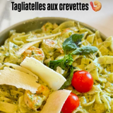 Tagliatelles aux crevettes pesto