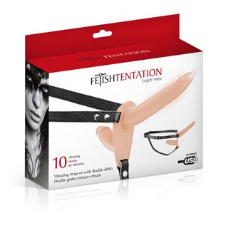 ARNÉS STRAP-ON DOBLE FLESH SILICONA VIBRADOR USB 15"5 CM