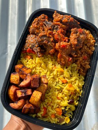 Fried rice , jollof rice and beef