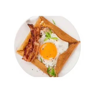 Crepe De Bacón Con Queso Y Huevo Frito
