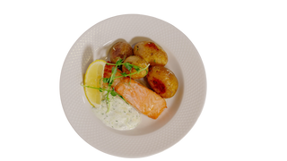 Pieczony łosoś z ziemniakami