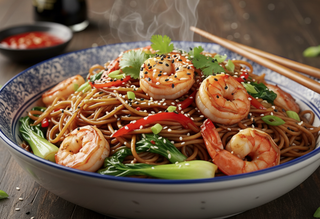 Fideos fritos con gambas