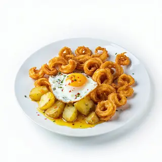 Calamares, Churros De Pescado, Papas Y Huevo