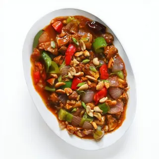 Chilli mushroom dry - basmati riža