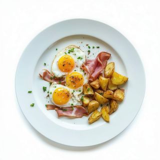 Plato Combinado Huevos Con Jamón Y Patatas