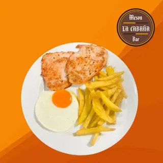 Plato combinado de lomo con huevo y patatas