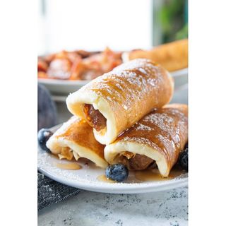 PANCAKE SMOKIE ROLL(Served with honey)