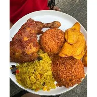 Jollof Rice, Fried Rice, Chicken & Plantain