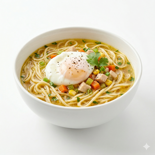 Sopa de tallarines casera con huevo (鸡蛋刀削面)