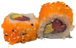 Urumaki y California  de atún con aguacate y masago (8 uds.)