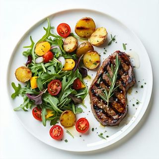 Stek z polędwicy z ziemniakami opiekanymi