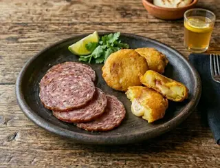 Salchichón Cervecero Con Papa Aborrajada (Ración)