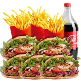 5 Kebab + Patatas Fritas + Coca-Cola Sabor Original botella 2L.