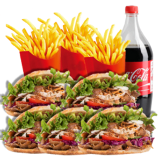 5 Kebab + Patatas Fritas + Coca-Cola Sabor Original botella 2L.