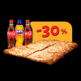 Pizza Margherita intreaga ( 6 felii ) cu 3 bauturi racoritoare incluse