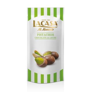Pistachos cubiertos con chocolate de leche Mi Momento Lacasa (50 G.)