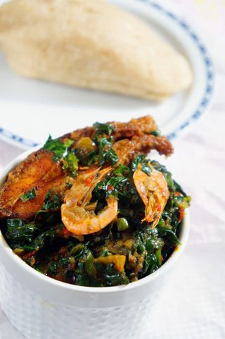 Ugwu With smoked fish and shrimps