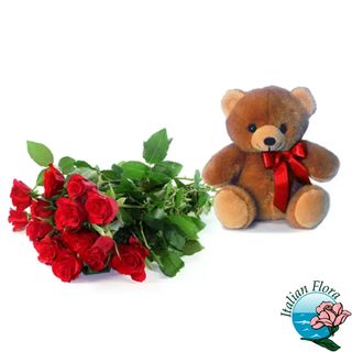 Mazzo di rose rosse con peluche