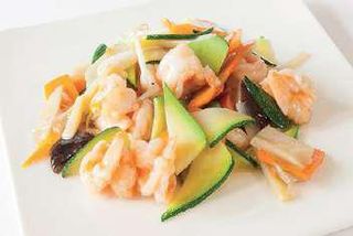 Gamberi con verdure miste