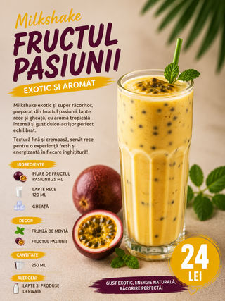 Milkshake Exotic și Aromat Fructul Pasiunii 250ML
