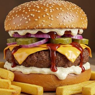 Burger în sos cheddar