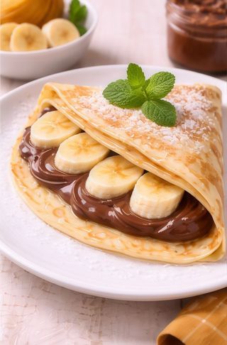 Naleśnik z nutellą, bananem , cukrem pudrem
