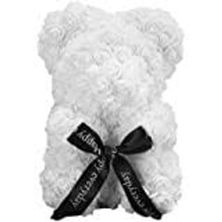 Orso con rose finte bianco