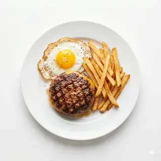 Hamburguesa, Papas Y Huevo