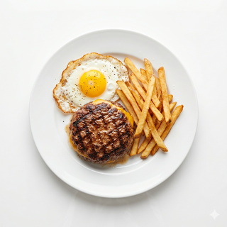 Hamburguesa, Papas Y Huevo