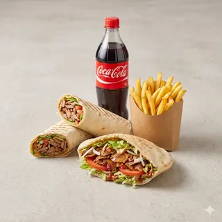 Menú Pita Kebab 1 Ud. + Dürum Kebab 2 Uds. + Patatas + Coca-Cola 1 Lt.