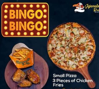 Small Pizza, 3 Pieces of Chicken, Fries