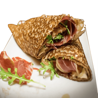 Jamón serrano, queso de cabra, rúcula y miel
