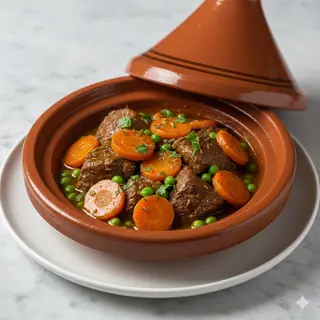Tajín De Carne Con Zanahorias Y Guisantes