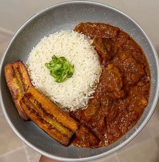 White Rice, Plantain and  Beef