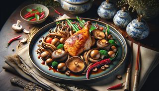 Pui picant cu 3 tipuri de ciuperci