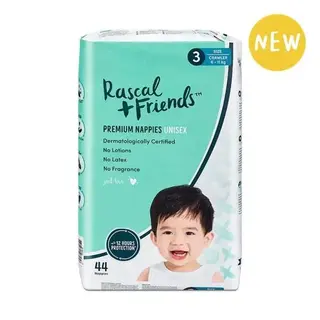 Rascal+Friends Adhesive Crawler Nappy Diapers Size 3 6-11 Kgs - 44 Pcs