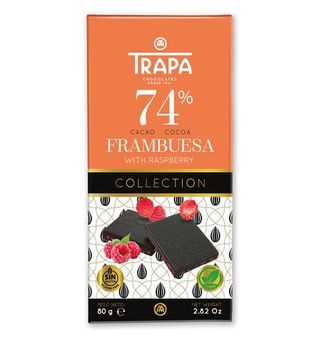 Chocolat noir à la framboise 74% de cacao 80g - TRAPA