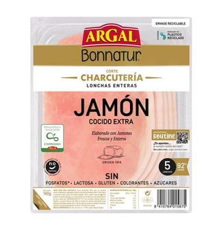 Jamón Cocido Exta Cortado en Lonchas Bonnatur de Argal 140 G.