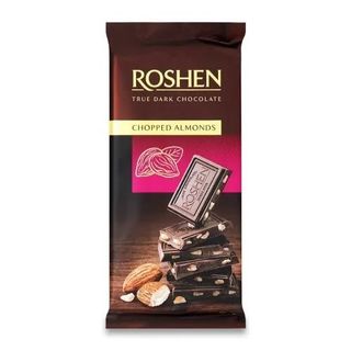 Шоколад 85 г Roshen чорний з підсоленим подрібненим мигдалем