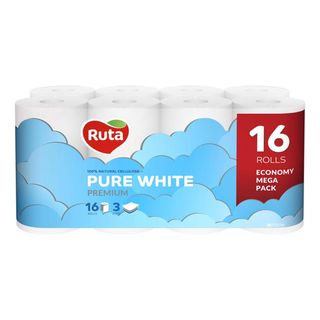 RUTA PURE WHITE Hârtie igienică 3 straturi, 16 role