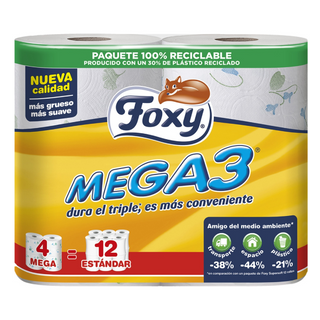 Foxy Mega 3 Decorado Triple Rollo de Papel Higiénico 2 Capas 4 Unidades