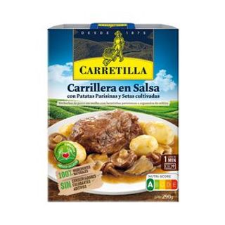 Carrilleras en Salsa con Patatas Parisinas y Setas Carretilla 300 G.